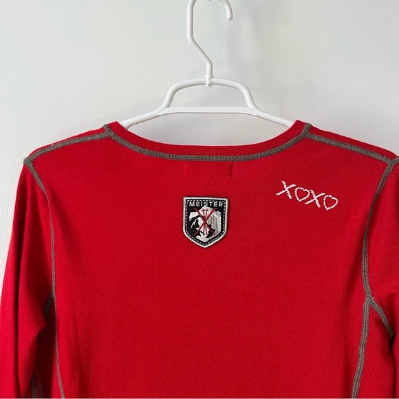 Meister Cabincore Contrast Stitch Embroidered Wool Blend Kiss Me Ski Sweater - Picture 7 of 13